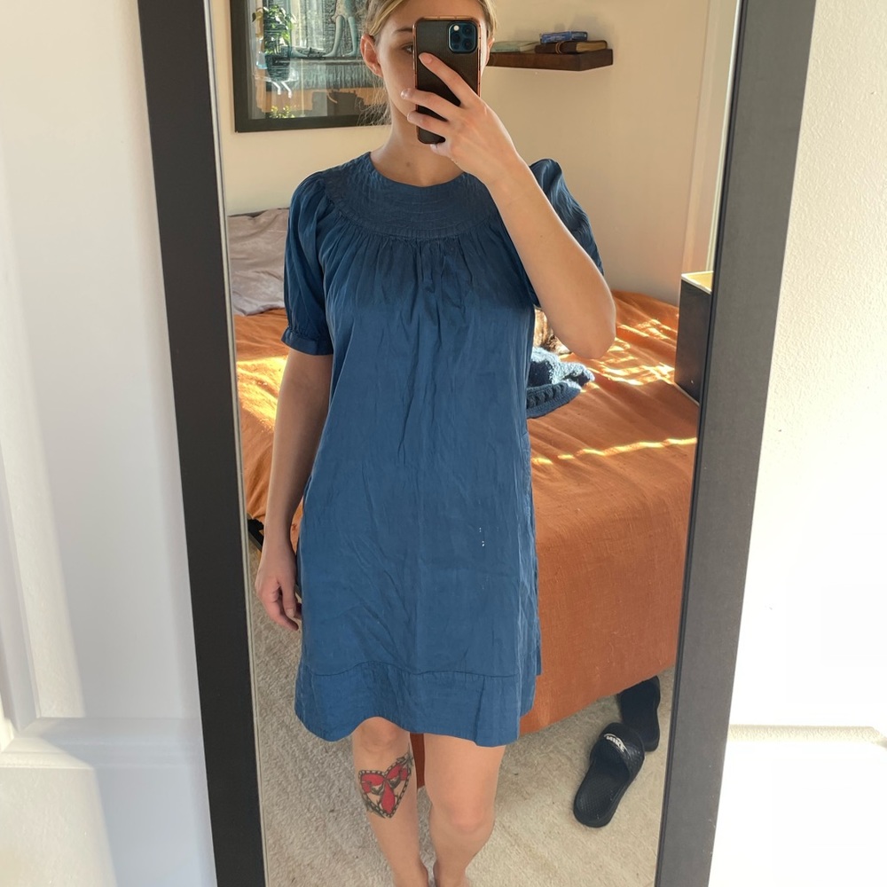 Calypso Christiane Celle Womens Cap Sleeve Shift Dress with Pockets, Blue Size S